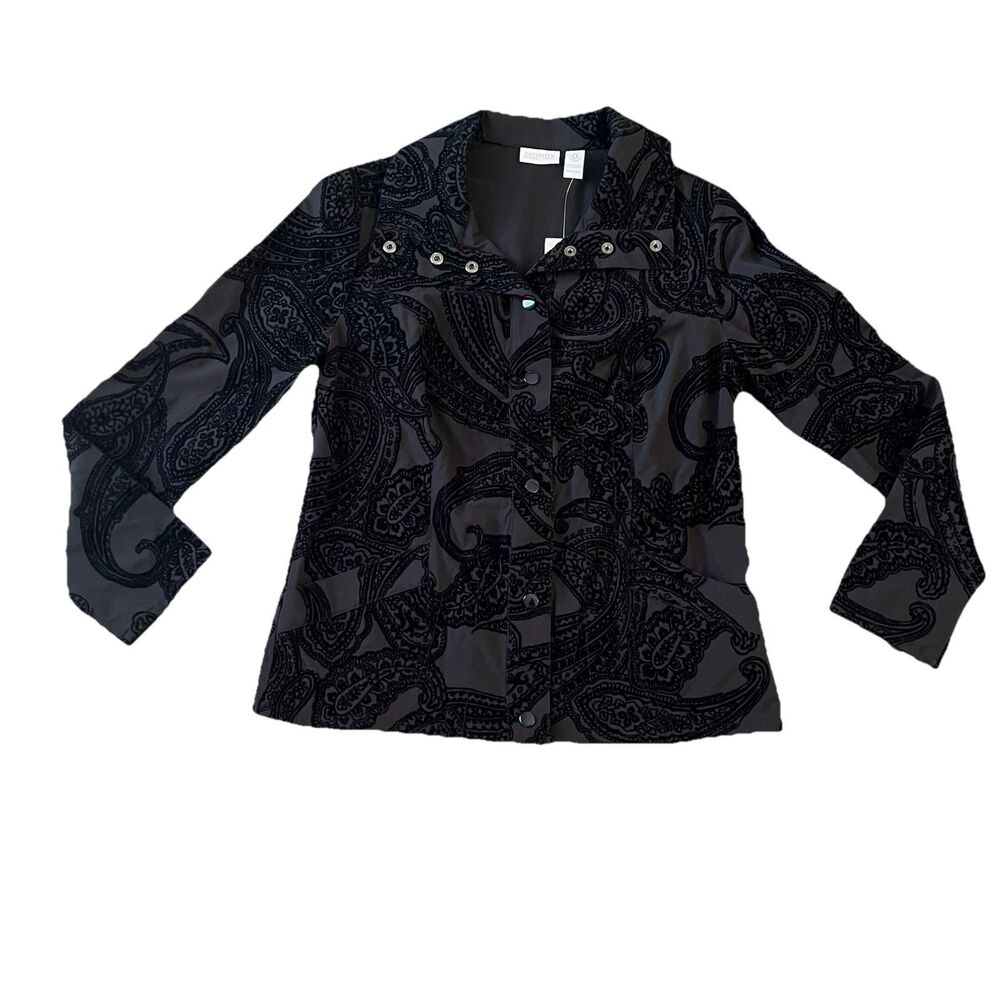NEW Chicos Zenergy Jacket 0 small Velvet Burn Out Paisley Neema Flocked Jacket